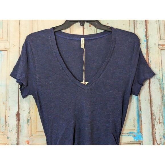 Lanston Womens Size Medium Navy Short Sleeve V-Neck Ruched Midi T-Shirt Dress - Picture 5 of 10